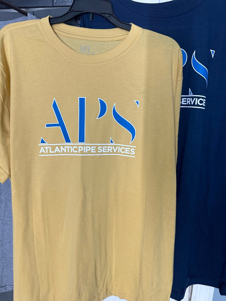 Custom work shirts in multiple colors printed for Atlantic Pipe Services by Qwik Tees in DeLand Florida