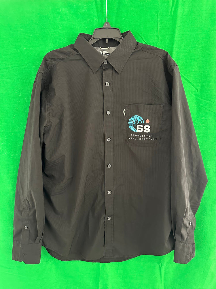 Custom embroidered button-down shirt with 6S Coatings powder coating logo on the pocket by Qwik Tees in DeLand FL 32724.